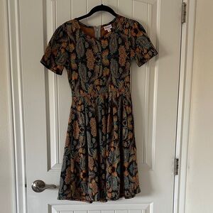 LuLaRoe Amelia Dress with Paisley Floral - Chocolate Brown and Orange